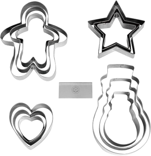 NewlineNY Cookie Molds Cutters Sets: Stainless Steel 13 Pieces Cookie Mold Biscuit Pastry Cutter Set, Man, Star, Heart,