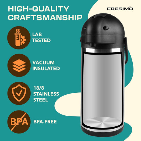 Coffee Carafe Airpot & Cleaning Brush - 101oz / 3L Airpot for Hot or Cold Drink, Coffee Dispenser with Pump