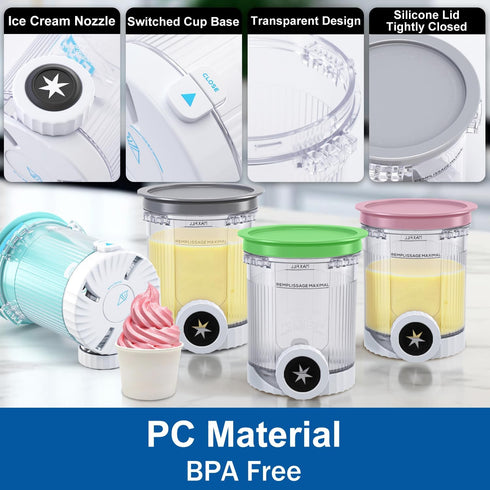 4 pack NC700 Creami Pints and Lids for Ninja Swirl, Creamy Icecream Containers Cups Jars Tubs Canisters Smoothie Pot