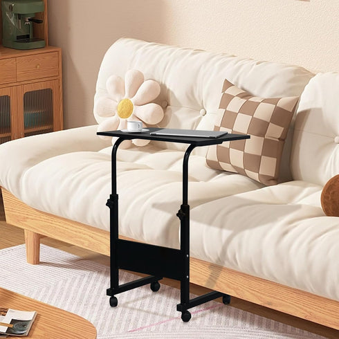 23.6 inch Karl home Small Side Mobile Table Computer Desk with Wheels Height Adjustable Rolling Potable Laptop Cart