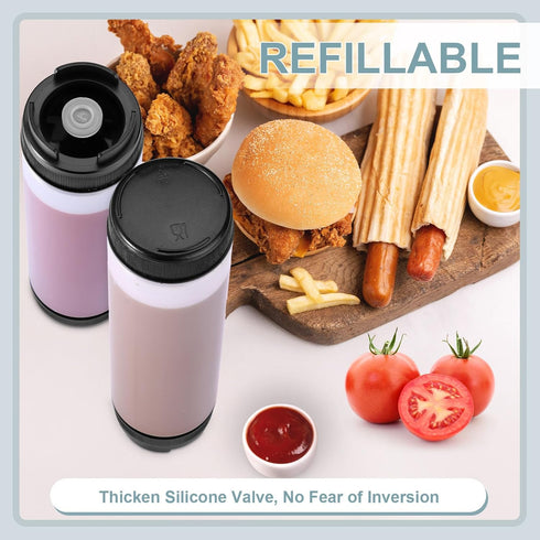 3 16 oz Sabary Pcs Inverted Plastic Squeeze Bottles, Refillable Tip Large Valve Dispenser Condiment Squeeze Bottle