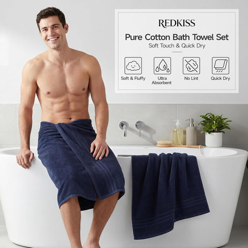 Set 6 Sets 2 2 2 650GSM REDKISS Navy Towels Piece Cotton Towel with Bath Towels, Hand, Washcloths, Hotel Quality, Soft