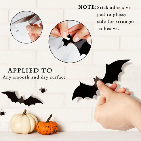 TDHDIKE 64 Pcs Halloween Decorations Black Bats Wall Decor, Reusable PVC 3D Stickers for Indoor Outdoor Party Decor