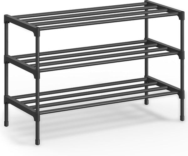 SONGMICS 3-Tier Shoe Rack for Closet, Compact Metal Shoe Organizer Shelf for