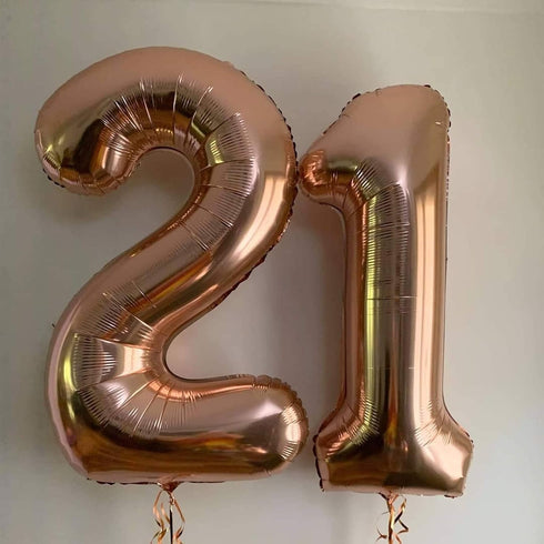 40 Inch Rose Gold Number Balloons, Giant Jumbo 12 or 21 Foil Mylar Helium Balloons for Birthday Anniversary Party