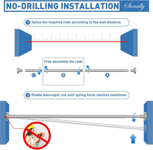 Adjustable Shower Curtain Rod 32-75 Inch, Stainless Steel Spring Tension Telescoping Curtain Rod for Bathroom or Windows