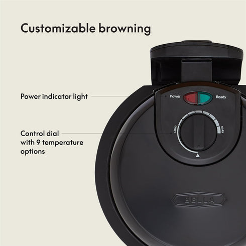 BELLA Classic Belgian Waffle Maker - Rotating with Nonstick Plates, Adjustable Browning Control, Black
