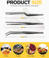 Fine Cooking Tweezers Set, Professional Stainless Steel Food Tongs, Long Chef Tweezer for Cooking and Plating