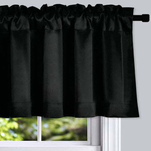 DONREN 12 Inches Long Black Valances - 2 Panels Blackout Window Valances with Rod Pocket for Basement