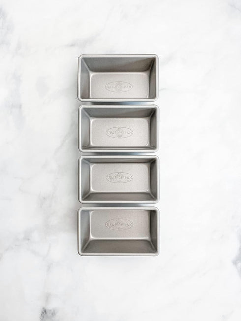 USA Pan Bakeware Set of 4 Mini Loaf Pans, Nonstick & Quick Release Coating, Made in the USA from Aluminized Steel