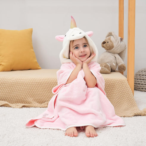 3D 28" 55" PINNKKU Unicorn Hooded Towel, Ultrasoft & Absorbent Bath Towel for Babies, Infant, Toddler and Kids, Beach