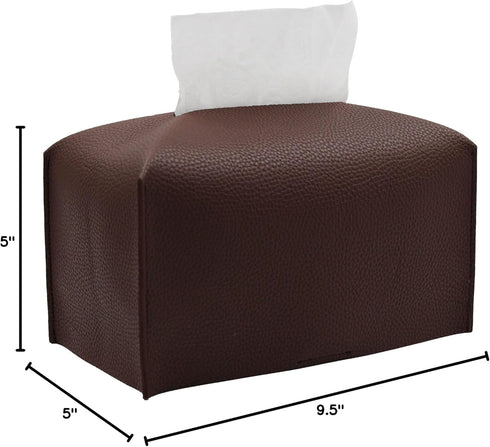 Livelab Dark Brown Tissue Box Cover, Rectangular PU Leather Tissue Box Case Organizer for Vanity, Night Stands, Office