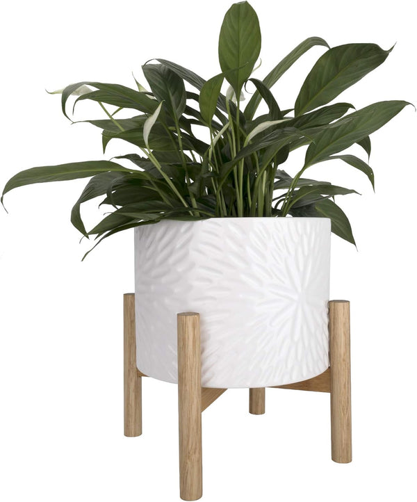 LA JOLIE MUSE White Planter with Stand,Mid Century Planters for Indoor Plants,Ceramic