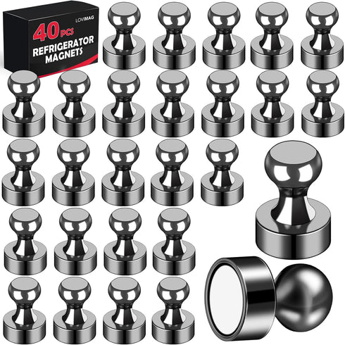 LOVIMAG 40Pcs Black Refrigerator Magnets, Strong Metal Magnets for Whiteboard, Small Fridge Magnets for Office and