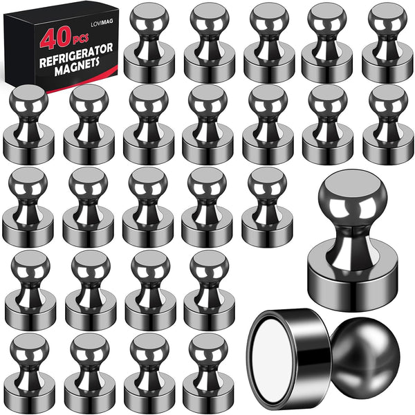 LOVIMAG 40Pcs Black Refrigerator Magnets, Strong Metal Magnets for Whiteboard, Small Fridge Magnets for Office and