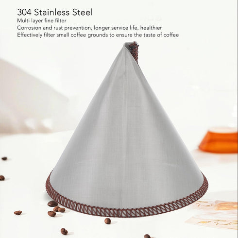 Pour Over Coffee Dripper, Reusable Cone Shape Filter, Stainless Steel Paperless Mesh for Up to 2 Cups, Home Kitchen
