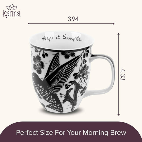 Karma Gifts 16 oz Black and White Boho Mug - Hummingbird, Cute Ceramic Coffee Mug for Women and Men