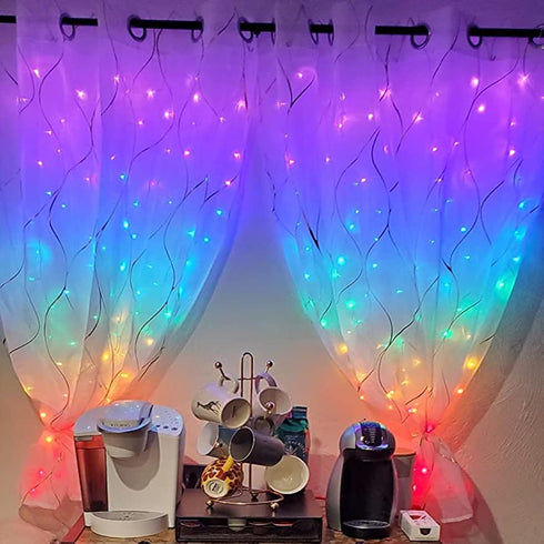 300Led 10x10ft 7 Honche Cuttable Curtain String Lights with Remote Window Lights for Bedroom Wedding Party Festive