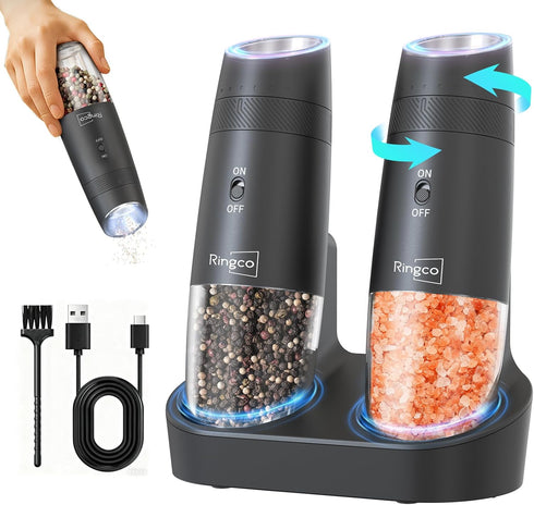 Ringco Gravity Electric Salt and Pepper Grinder Set with Charging Base, Automatic