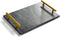 Black Real Marble Tray with Golden Handle, Decorative Natural Stone Tray for Bathroom, Kitchen, Vanity, Nightstand