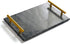 Black Real Marble Tray with Golden Handle, Decorative Natural Stone Tray for Bathroom, Kitchen, Vanity, Nightstand