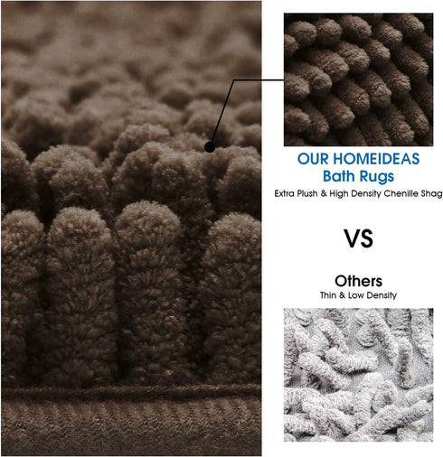 HOMEIDEAS Bathroom Rugs Set - 2 Pieces Ultra Soft Non Slip Absorbent Chenille Bath Mat Set (Brown)