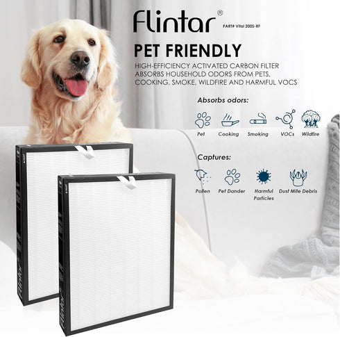 Flintar Vital 200S True HEPA Replacement Filter for LEVOIT Vital 200S Air Purifier, 2-Pack
