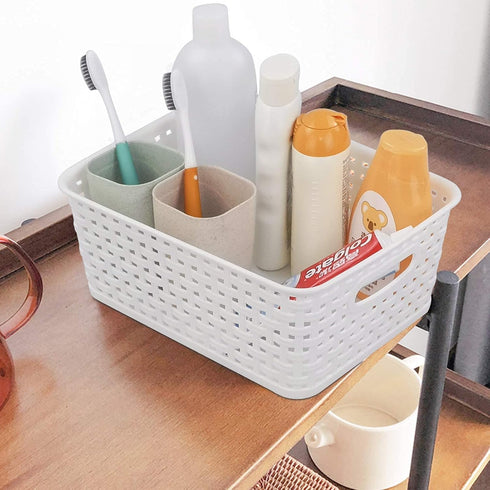 6-pack Plastic Weave Storage Basket, Small Basket, 10" x 7.48" x 4.13" in Blue and White