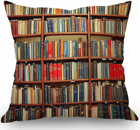 Swono Library Bookshelf Farmhouse Decor Family Decoration Cotton Linen Home Decorative Throw Pillow