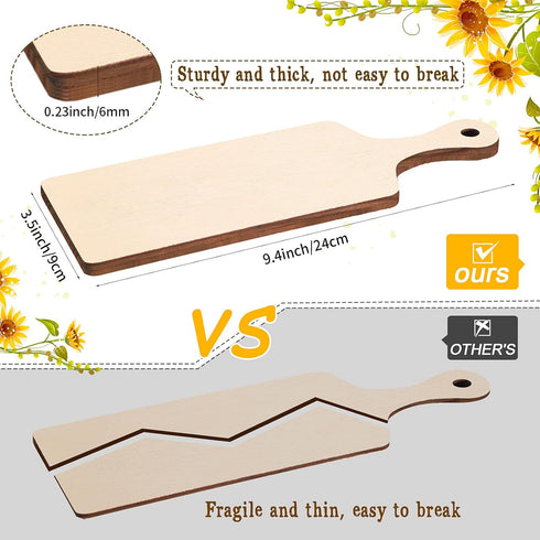 8 Pcs Mini Wooden Cutting Board with Handle 9.45 x 3.54 Inch Thicken Wooden Chopping Board Small Paddle Charcuterie Board Cooking Butcher Block Serving Board Cutting Board for Kitchen Cheese Crafts by Chunful