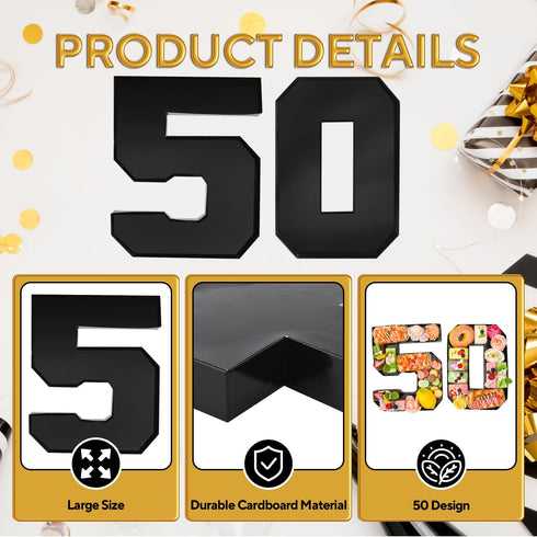Cardboard Number for Charcuterie 50 Set Fillable Tray 10.2'' Black Charcuterie Paper Box for 50th Birthday Anniversary Party Decorations Chocolate Candy Cupcake Container
