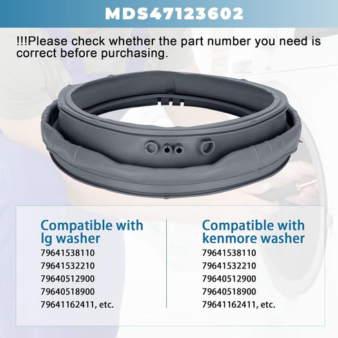 Upgraded MDS47123602 Washer Door Gasket Boot Seal Compatible with LG and Kenmore Washing Machines, Replaces AH3535210,