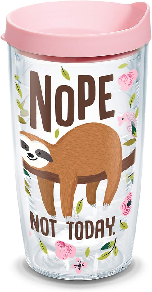Tervis Sloth Nope Not Today, Made in USA Double Walled Insulated Tumbler Travel Cup, Keeps Drinks Cold & Hot, 16oz