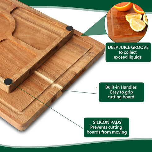 Set 3, (Set 3) Acacia Wood Cutting Boards for Kitchen of Chopping Board with Holder, with Deep Juice Groove Grip