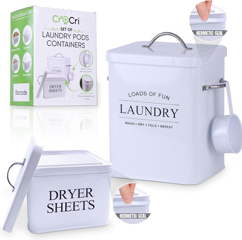 crocri 2 Pack Laundry Detergent Container and Dryer Sheet Holder Dispenser with hermetic