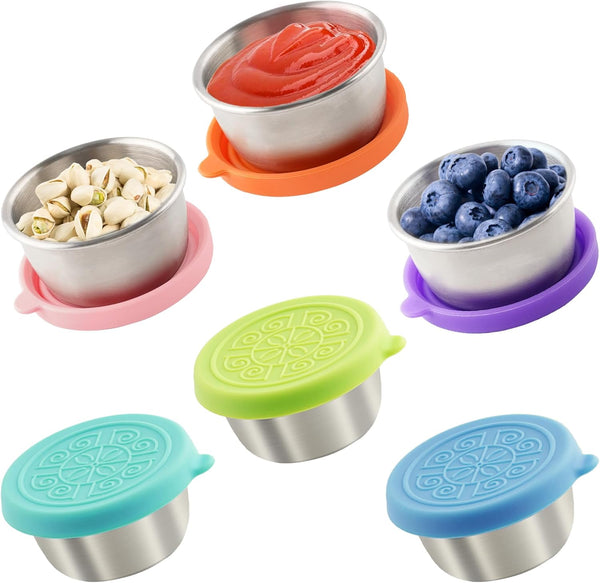 6x1.6 Oz Small Leakproof Reusable Stainless Steel Salad Dressing Containers with Lids for Lunch Boxes, Travel Meal Prep