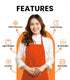 Aprons Unisex Bib Aprons - 100% Polyester Chef Apron with Extra Long Ties – Cooking Apron for Men Women