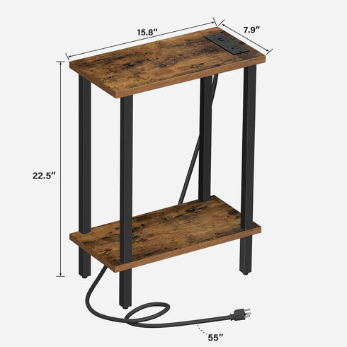 TB01BB060 TUTOTAK Small End Table with Charging Station, Narrow Side Table with USB Ports and Outlets, Skinny Sofa