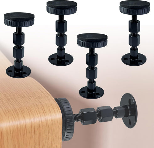 Adjustable Threaded Bed Frame Anti-Shake Tool, 4PCs Headboard Stoppers, Black Bedside Anti