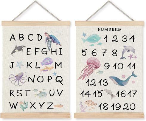 Supwhd Ocean Nursery Decor, Alphabet Numbers Ocean Animals Poster Hanger Frame, Sea