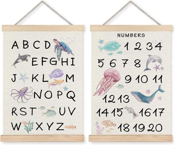 Supwhd Ocean Nursery Decor, Alphabet Numbers Ocean Animals Poster Hanger Frame, Sea