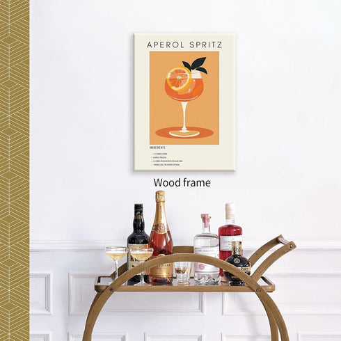 Heltrappe 08x10 inch Funky Orange Aperol Spritz Aesthetic Poster Modern Trendy Cocktail Alcohol Wall Art Framed Bar