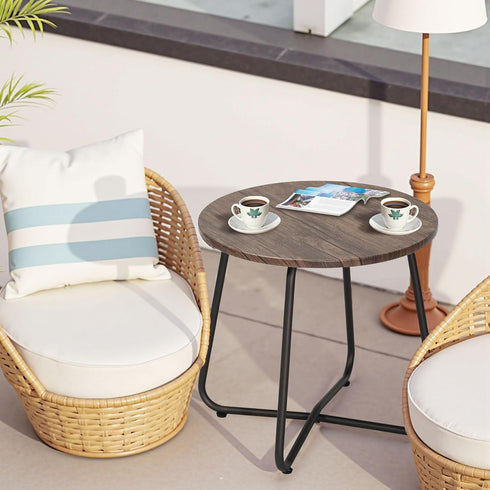 Table,17.7 inch VECELO Outdoor Side Patio Small Round End Table,Waterproof Wood Table with Weather Resistant Steel