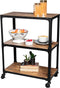 Mind Reader Bar Cart - Rolling 3-Tier Kitchen Cart, Microwave Stand, Wood/Metal, 23"L x 12"W x 29.5"H, Brown
