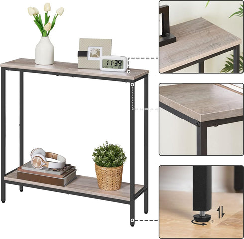 29.5" 2-Tier 8.7" BG22XG01 HOOBRO L Narrow Console Table, Sofa Table Behind Couch with Storage Display Shelves, D Small