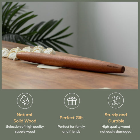 Muso Wood Sapele Wooden French Rolling Pin, Tapered Roller for Baking, Fondant, Pie Crust, Cookie, Pastry (French