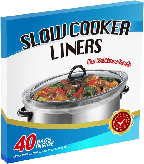 40 Slow Cooker Liners, Large Disposable Cooking Bags, Fit 3QT to 8QT for Slow Cooker, Oval & Round Pots