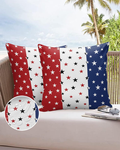 Waterproof Pillow Covers Set of 2 for Couch, Independence Day Decorative Cushion Cases 18x18In, Indoor Outdoor America