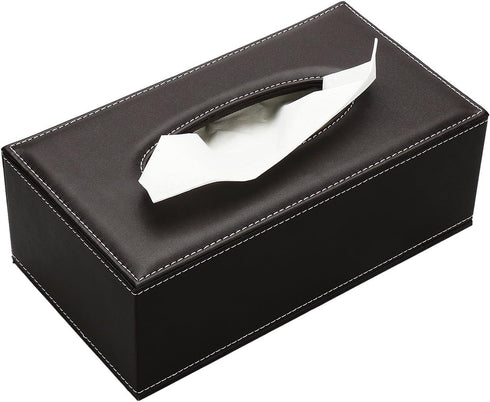 KINGFOM Rectangular PU Leather Tissue Box Cover - Brown Napkin Holder for Bathroom, Home, Office, Car