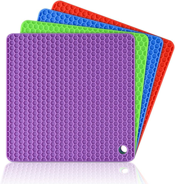 CAKETIME Set of 4 Silicone Trivet Mats - Multipurpose Hot Pads Spoon Rest, Heat Resistant Food Grade